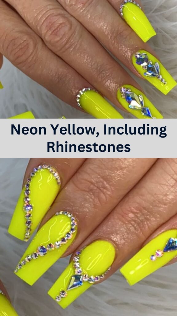 20-Bright-and-Beautiful-Summer-Nail-Colors-neon-yellow-including-rhinestones-nailstrends.com