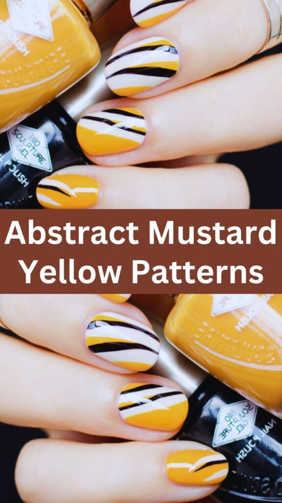 abstract-mustard-yellow-patterns-fall-nail-nailstrends.com