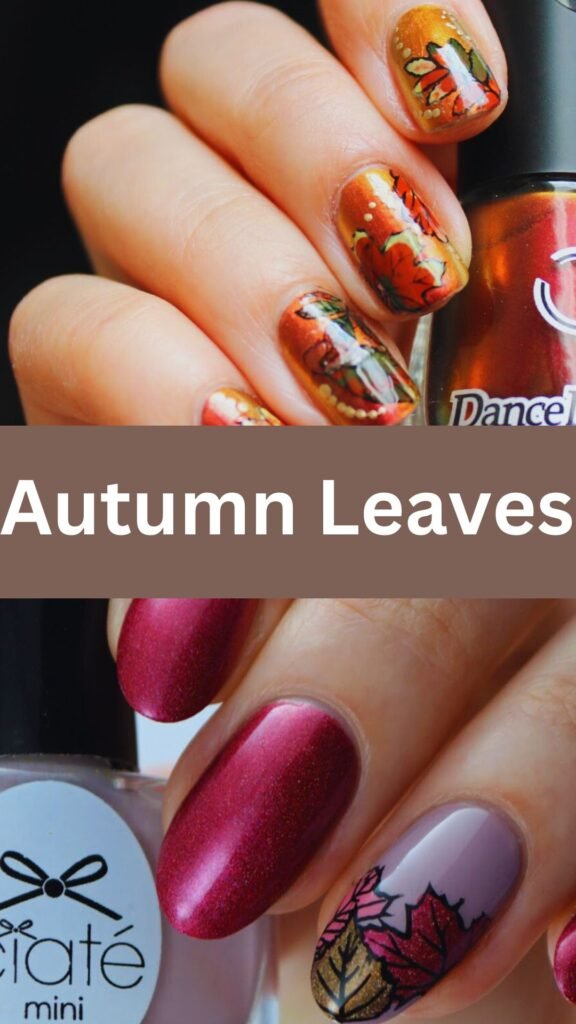 autumn-leaves-Stamping-Technique-Fall-Nails-nailstrends.com