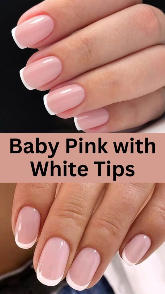 baby-pink-with-white-tips-simple-pink-nail-design-nailstrends.com