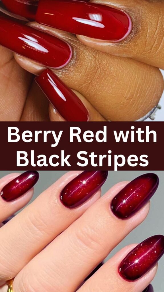 berry-red-with-black-stripes-dark-fall-nails-nailstrends.com