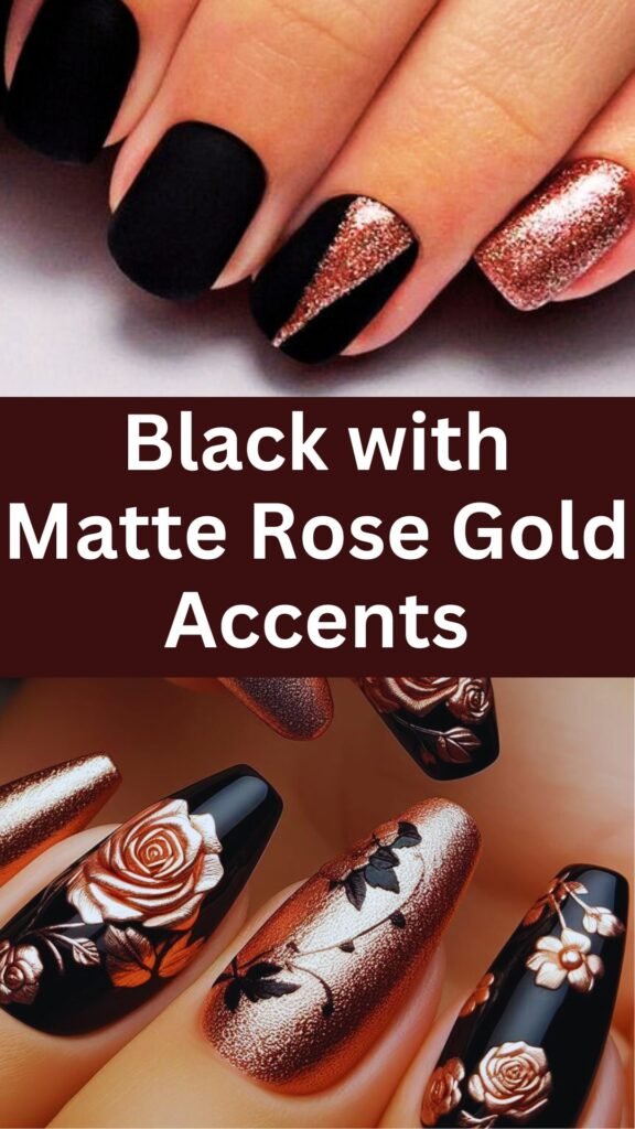 black-with-matte-rose-gold-accents-dark-fall-nails-nailstrends.com