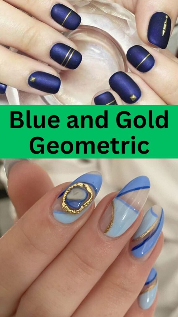 blue-and-gold-geometric-fall-blue-nails-nailstrends.com