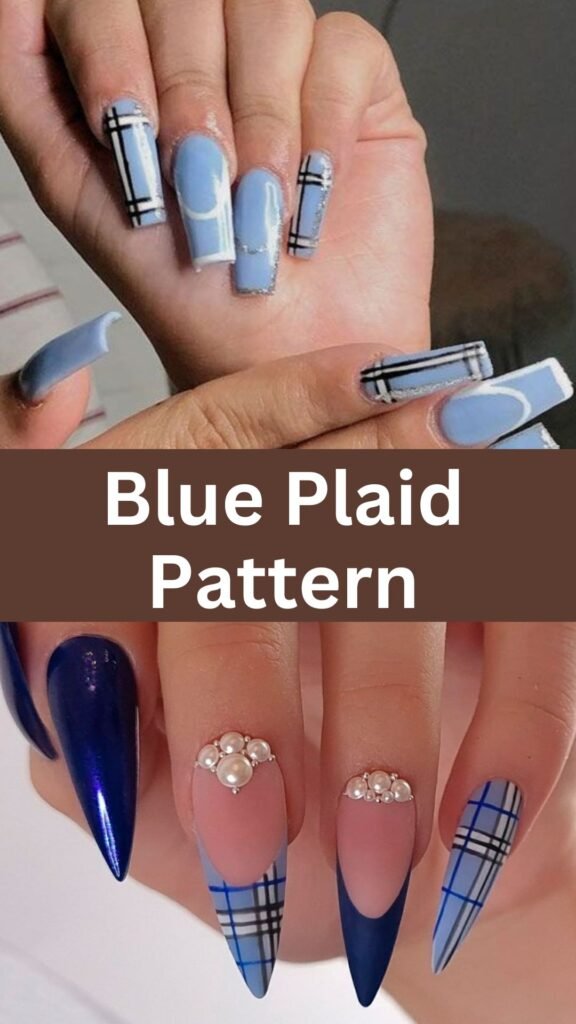 blue-plaid-patterns-fall-blue-nails-nailstrends.com