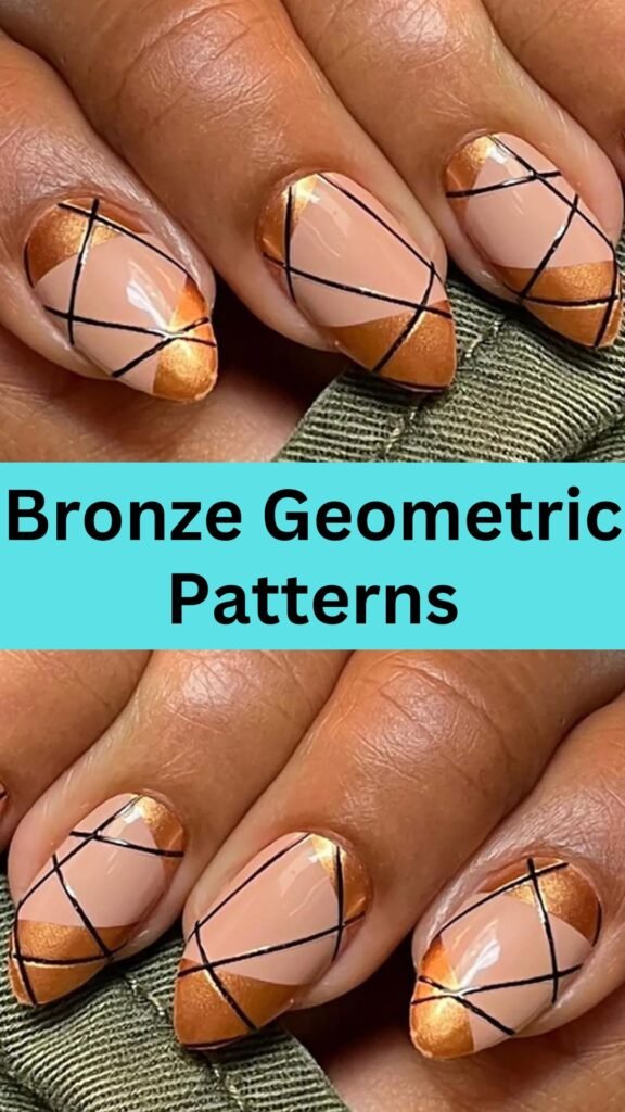 bronze-geometric-patterns-metallic-accented-fall-nails-nailstrends.com