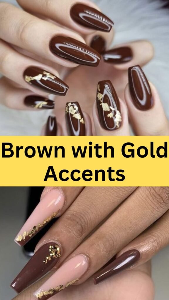 brown-with-gold-accents-fall-brown-nail-nailstrends.com