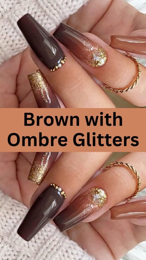 brown-with-ombre-glitters-fall-brown-nail-nailstrends.com