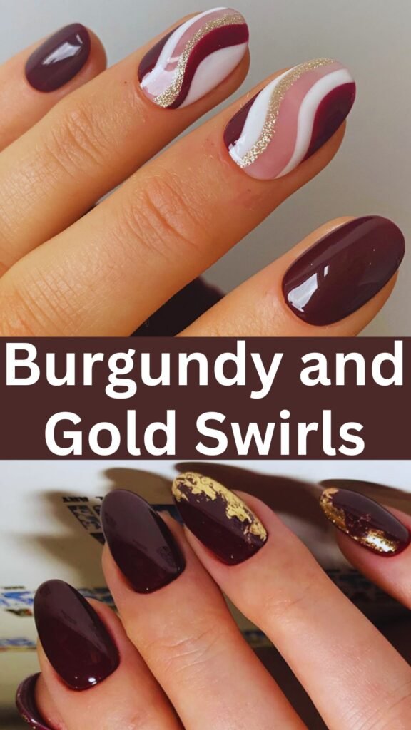 burgundy-and-gold-swirls-Stamping-Technique-Fall-Nails-nailstrends.com