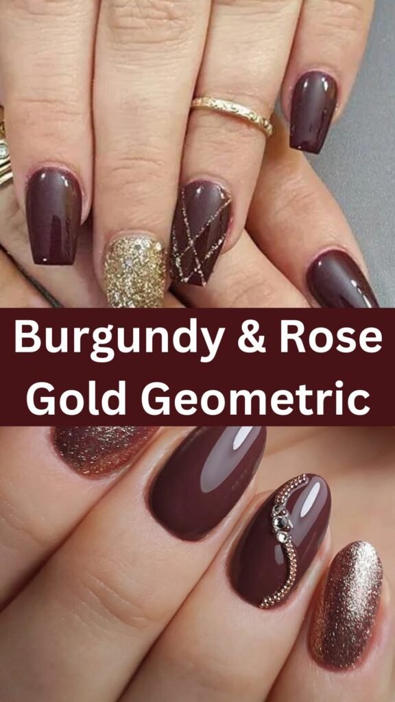 burgundy-and-rose-gold-geometric-fall-nails-nailstrends.com