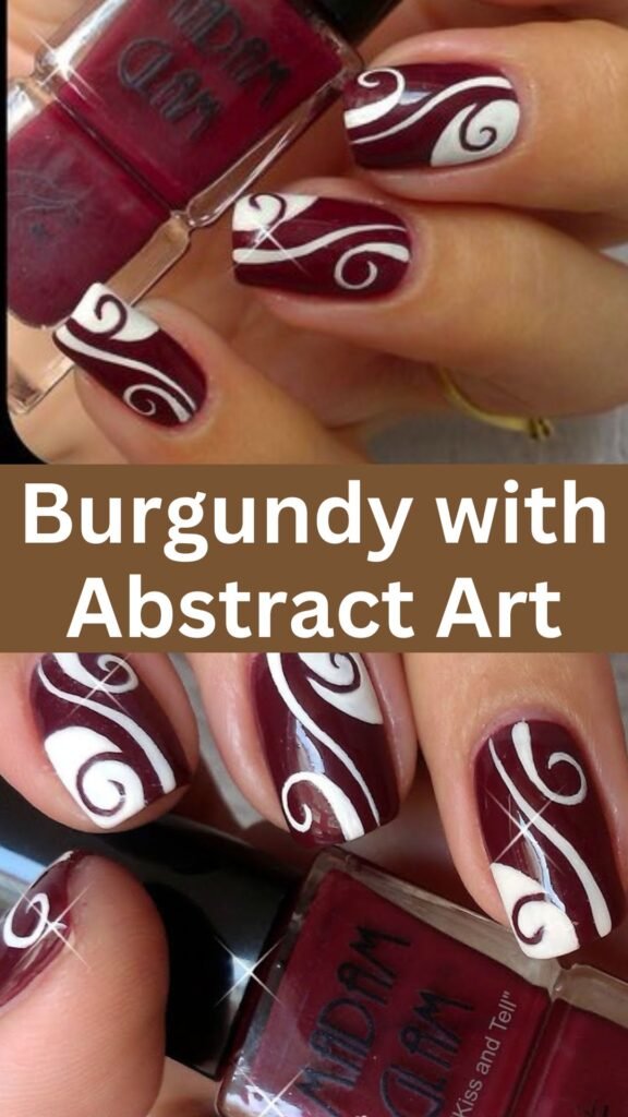 burgundy-with-abstract-art-fall-nails-nailstrends.com