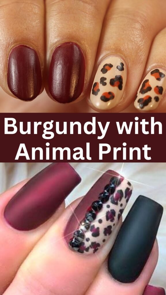 burgundy-with-animal-print-fall-nails-nailstrends.com