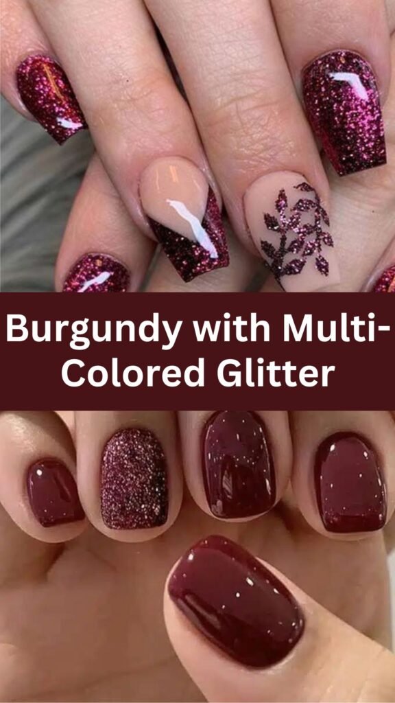 burgundy-with-multi-colored-glitter-fall-nails-nailstrends.com