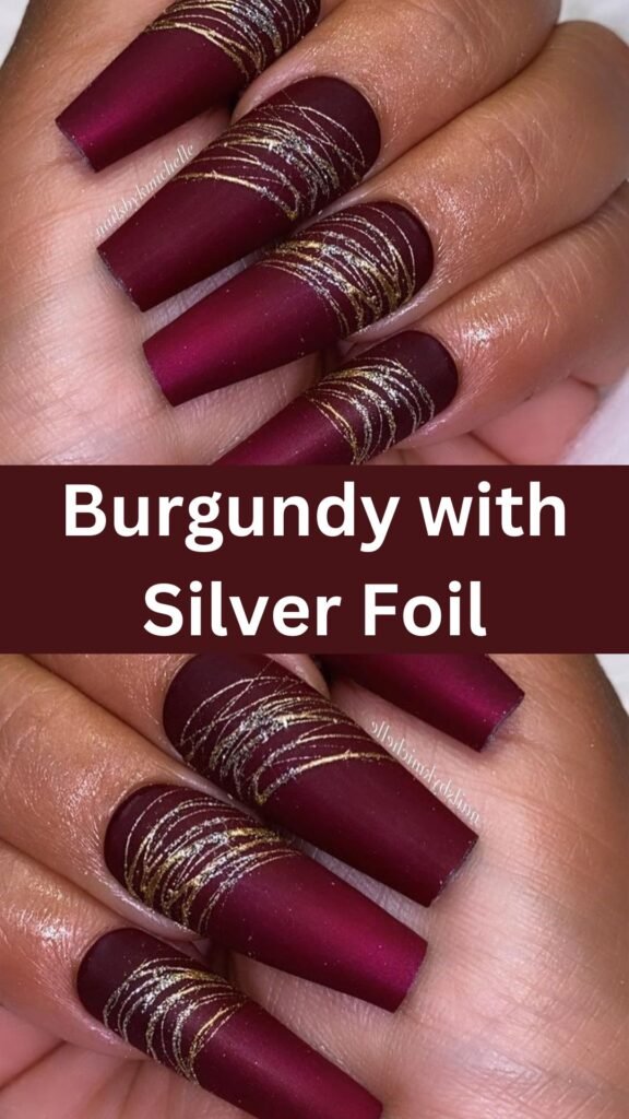 burgundy-with-silver-foil-fall-nails-nailstrends.com