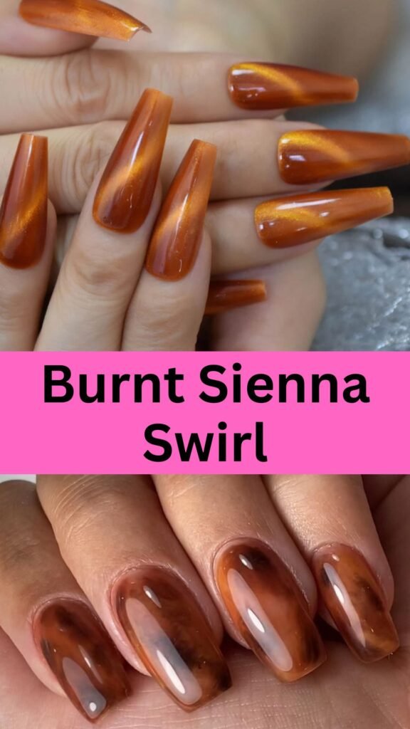 burnt-sienna-swirl-fall-marble-nail-designs-nailstrends.com