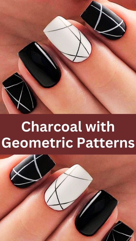 charcoal-with-geometric-patterns-matte-fall-nail-nailstrends.com