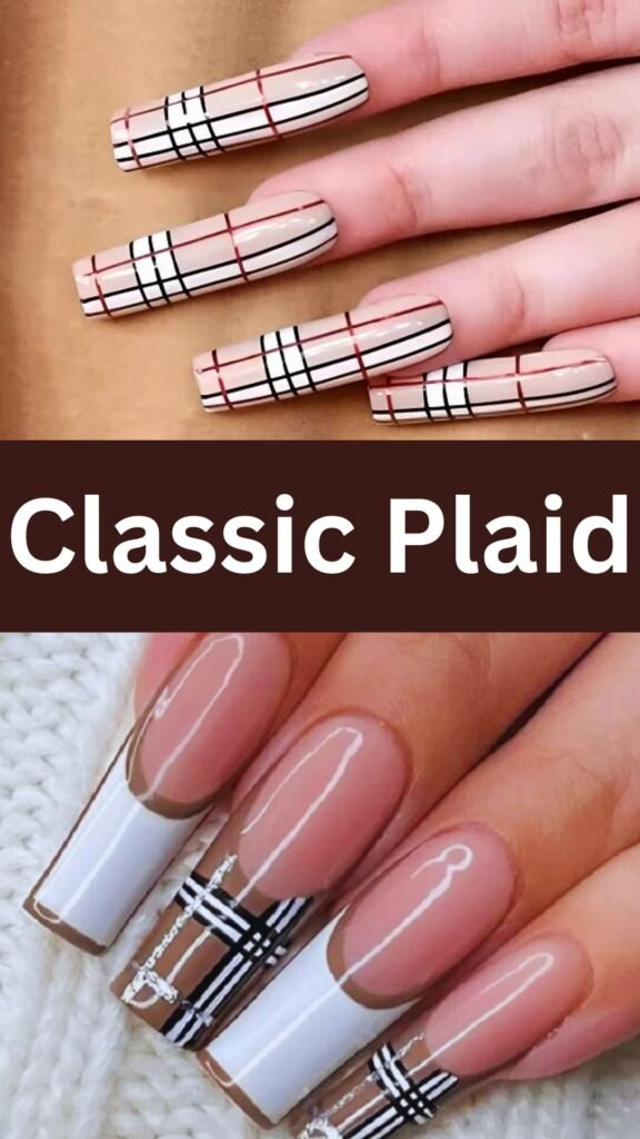 classic-plaid-Stamping-Technique-Fall-Nails-nailstrends.com