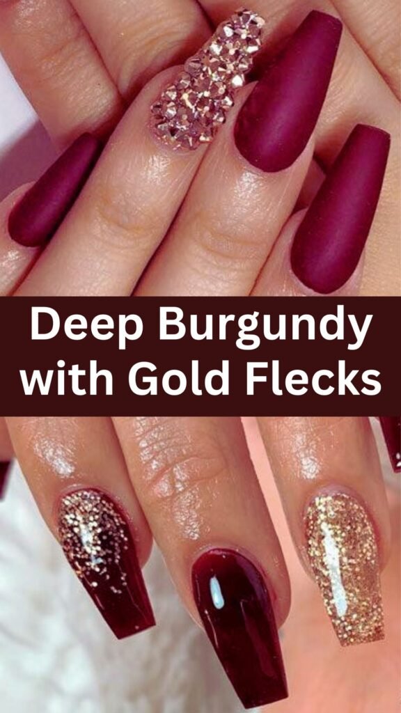 deep-burgundy-with-gold-flecks-dark-fall-nails-nailstrends.com