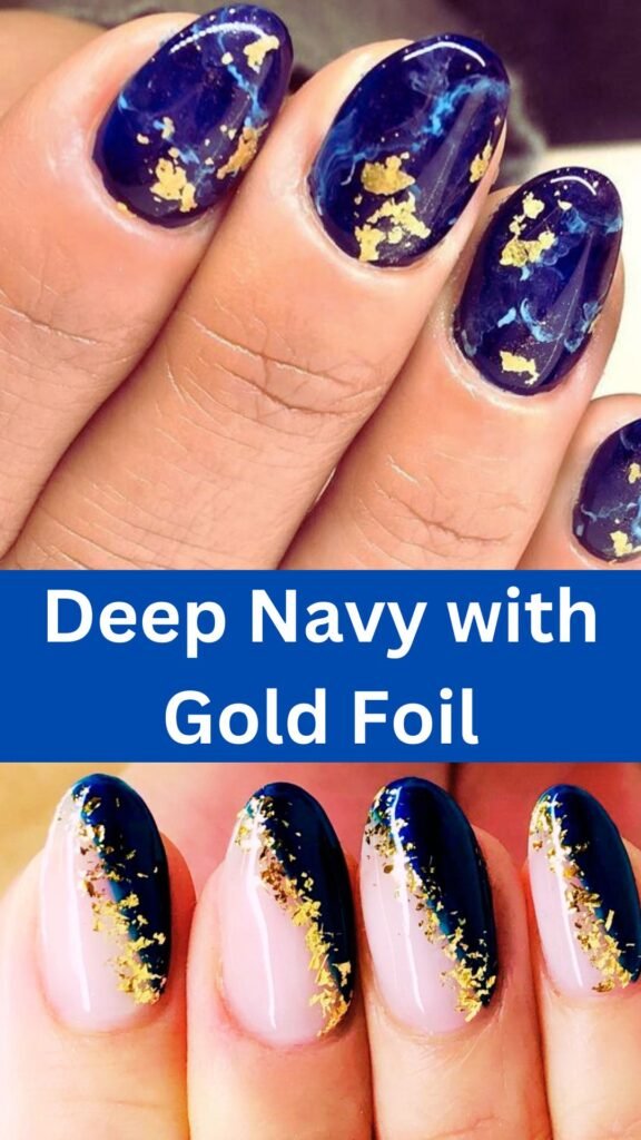 deep-navy-with-golf-foil-dark-fall-nails-nailstrends.com