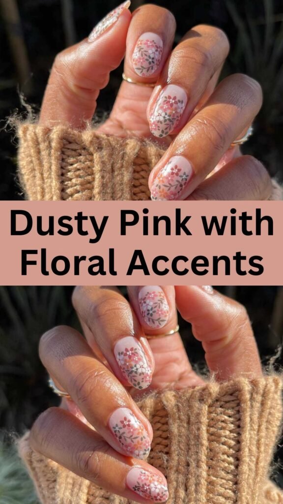 dusty-pinnk-with-floral-accents-simple-pink-nail-design-nailstrends.com