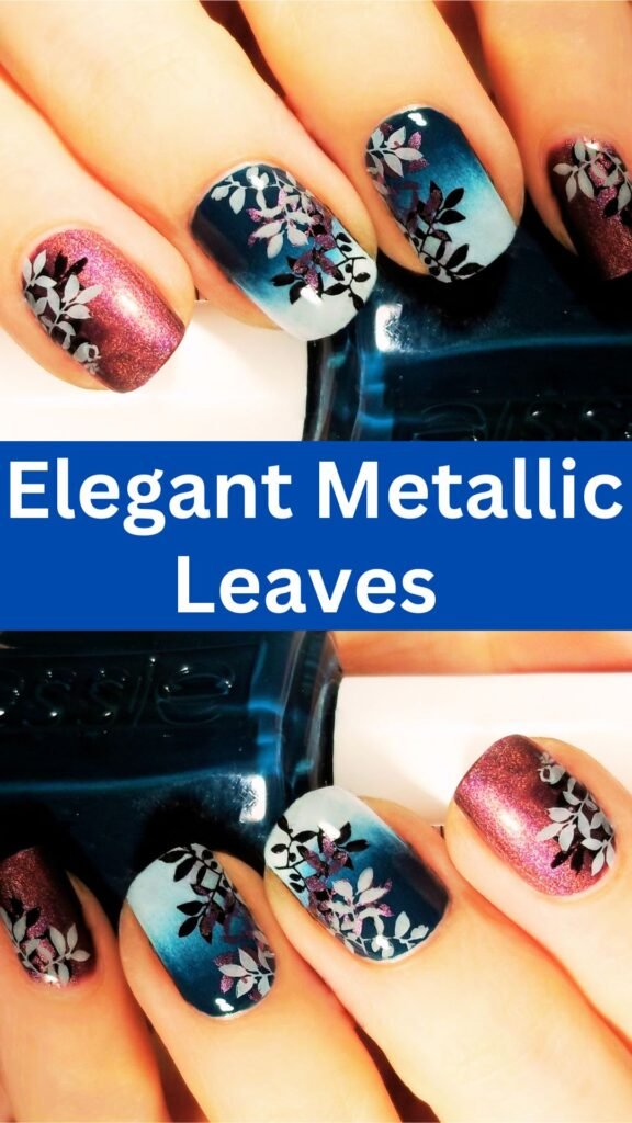 elegant-metallic-leaves-3d-embellished-fall-nails-nailstrends.com