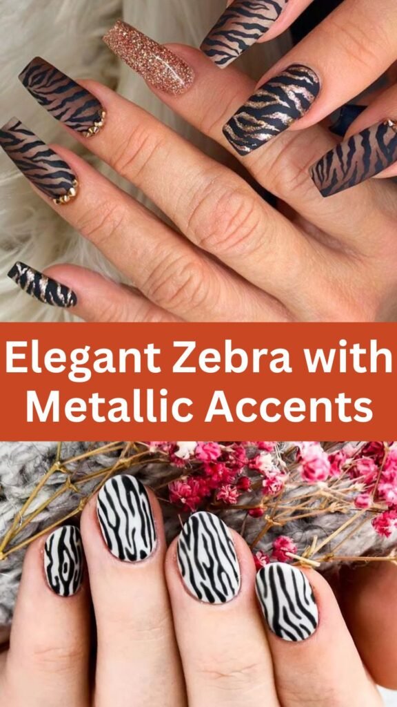 elegant-zebra-with-metallic-accents-animal-print-nail-art-nailstrends.com