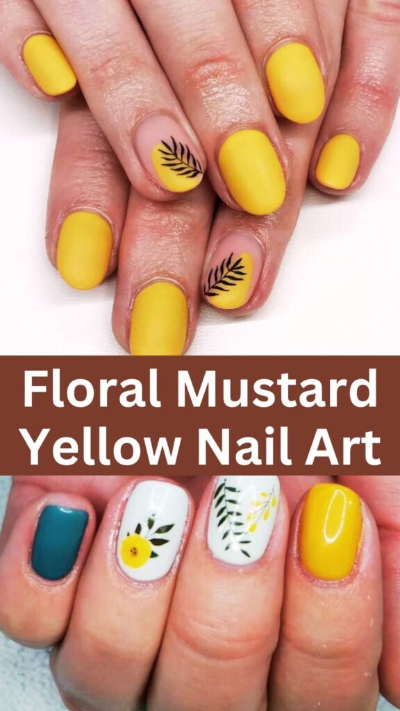 floral-mustard-yellow-nail-art-fall-nail-nailstrends.com