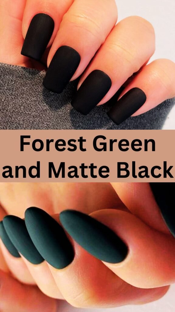 forest-green-and-matte-black-matte-fall-nail-nailstrends.com