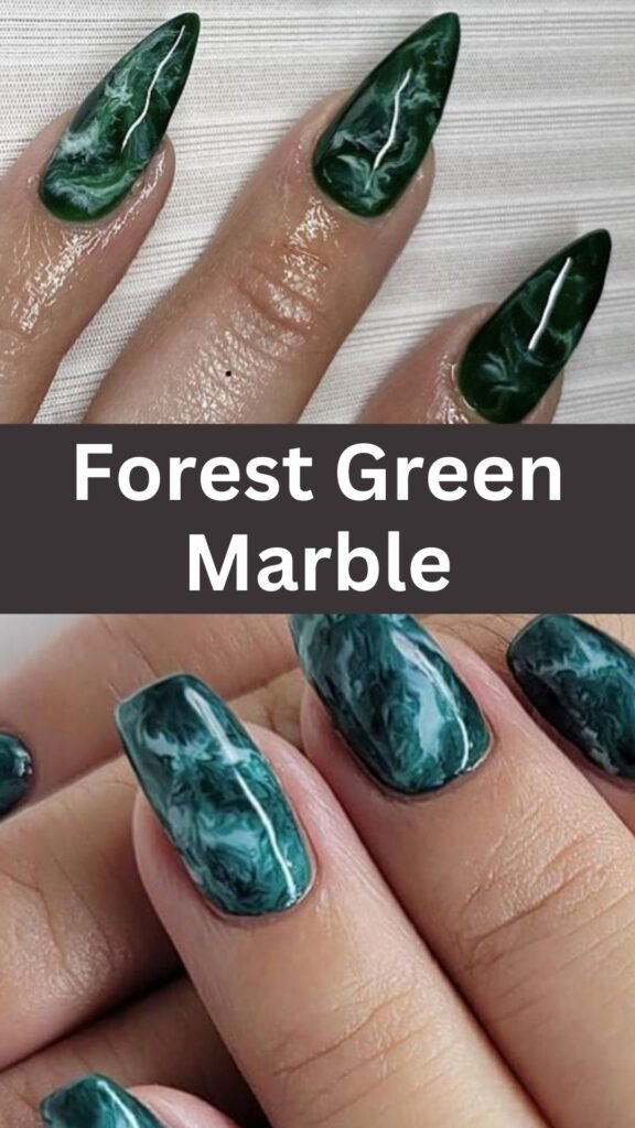 forest-green-marble-fall-marble-nail-designs-nailstrends.com