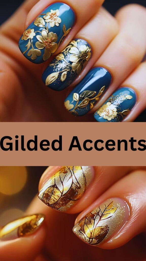 gilded-accents-Stamping-Technique-Fall-Nails-nailstrends.com