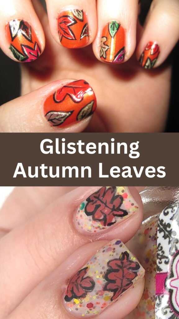 glitening-autumn-leaves-nature-inspired-nail-nailstrends.com