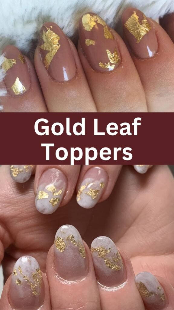 gold-leaf-toppers-metallic-accented-fall-nails-nailstrends.com