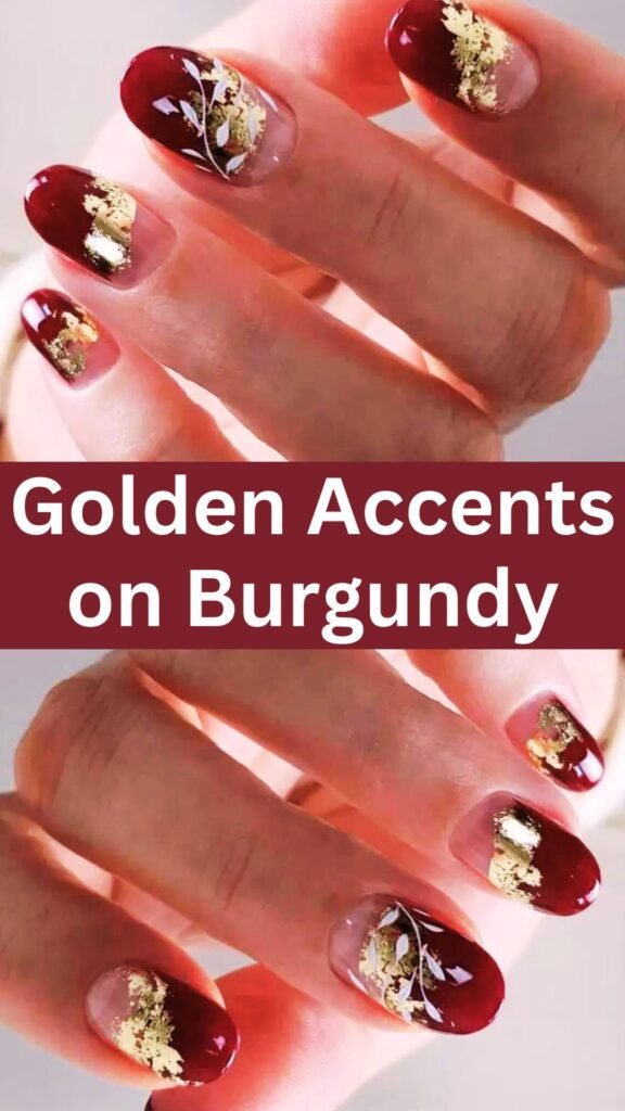 golden-accents-on-burgundy-minimalist-fall-nail-naistrends.com