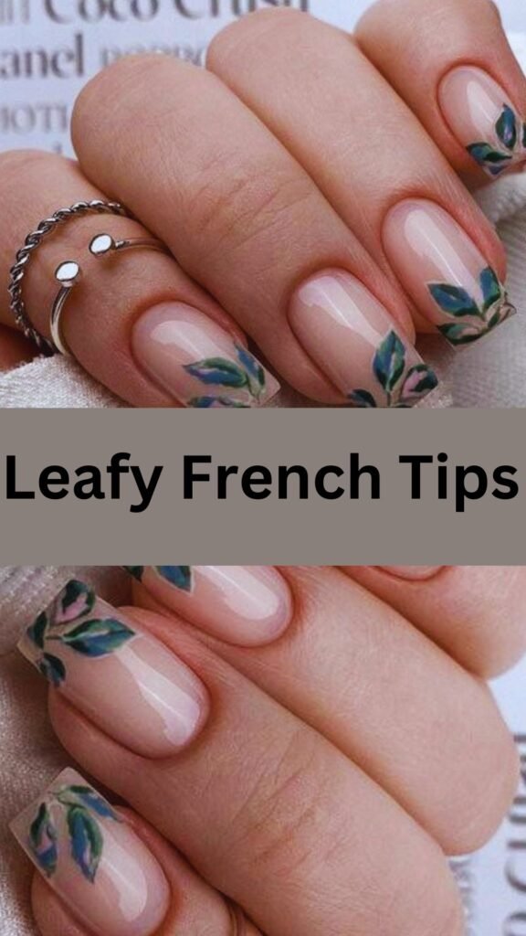 leafy-french-tips-fall-nail-nailstrends.com