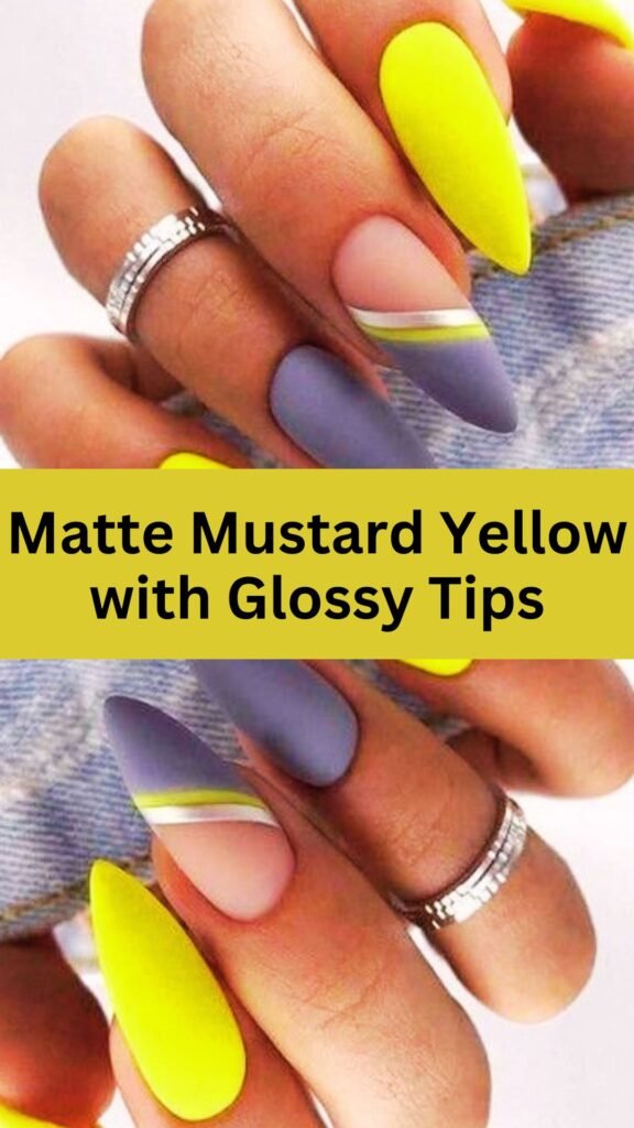 matte-mustard-yellow-with-glossy-tips-fall-nail-nailstrends.com