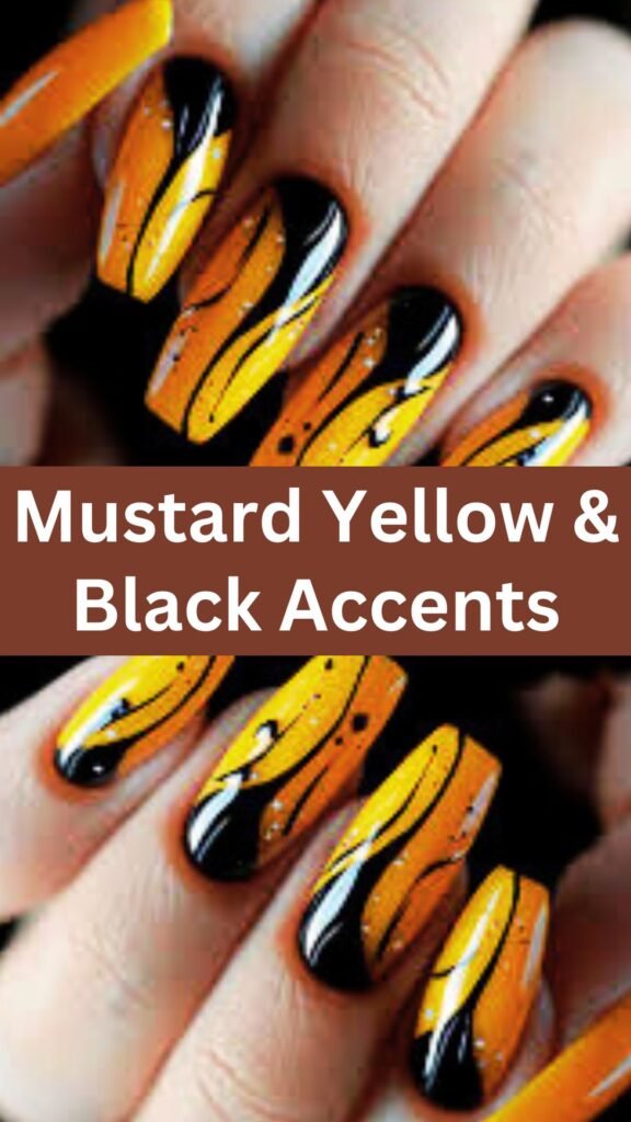 mustard-yellow-and-black-accents-fall-nail-nailstrends.com