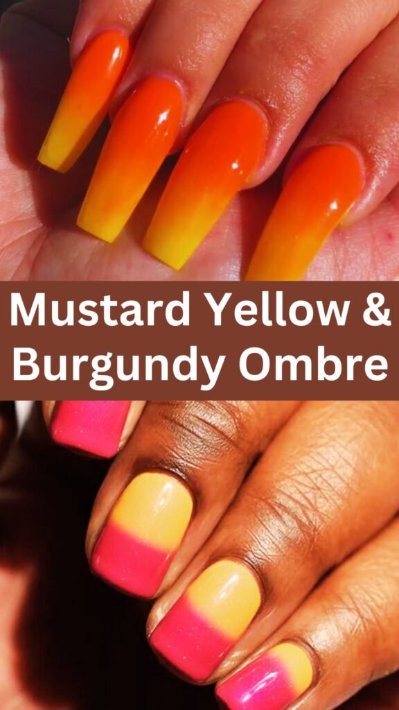 mustard-yellow-and-burgundy-ombre-fall-nail-nailstrends.com