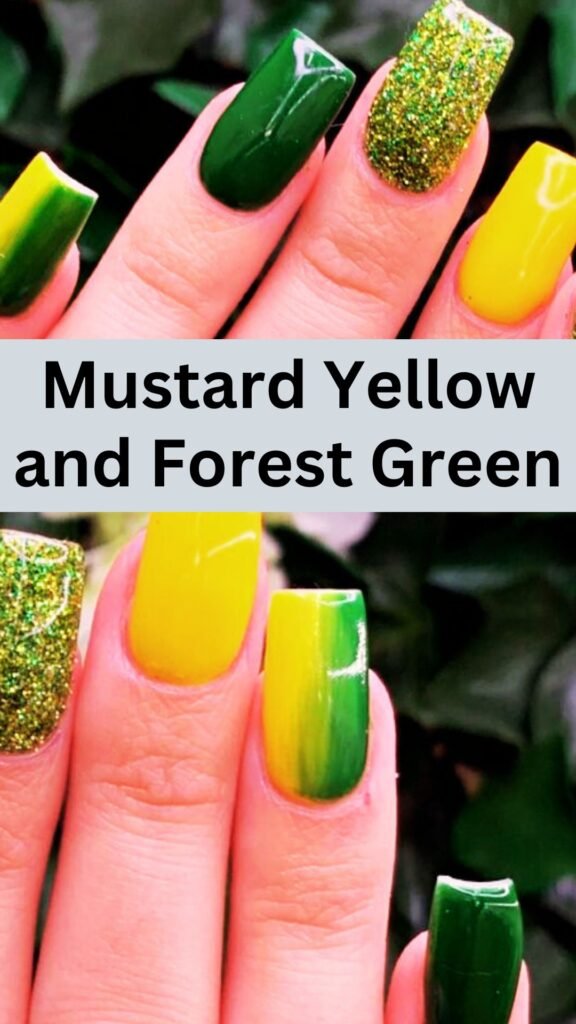 mustard-yellow-and-forest-green-fall-nail-nailstrends.com