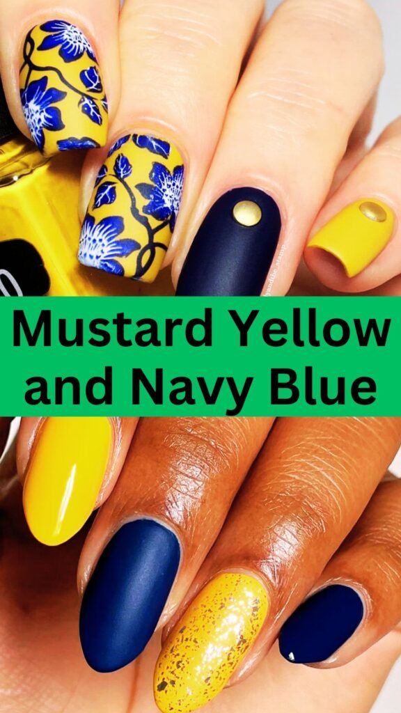 mustard-yellow-and-navy-blue-fall-nail-nailstrends.com