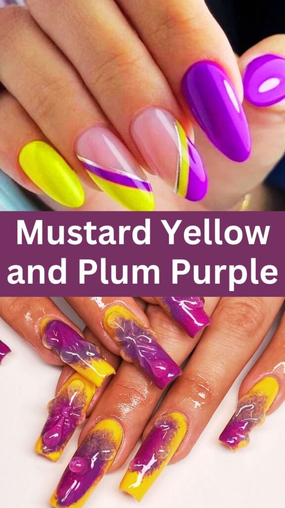 mustard-yellow-and-plum-purple-fall-nail-nailstrends.com