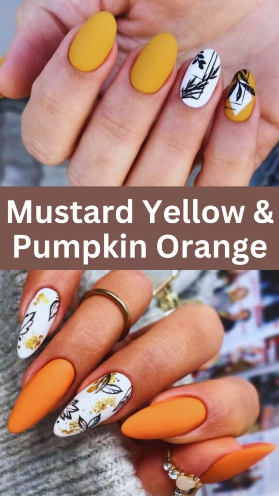 mustard-yellow-and-pumpkin-orange-fall-nail-nailstrends.com