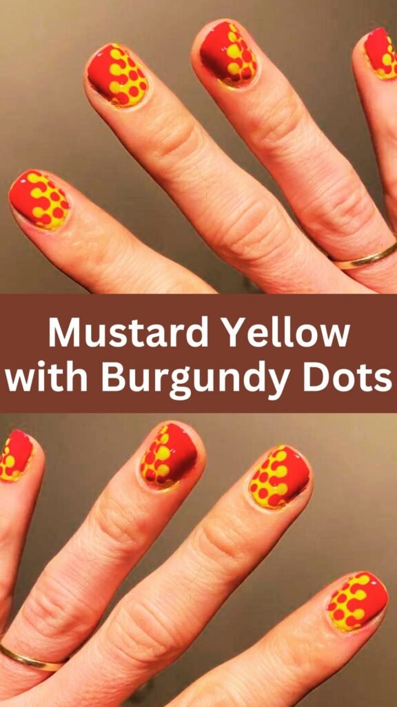 mustard-yellow-with-burgundy-dots-fall-nail-nailstrends.com