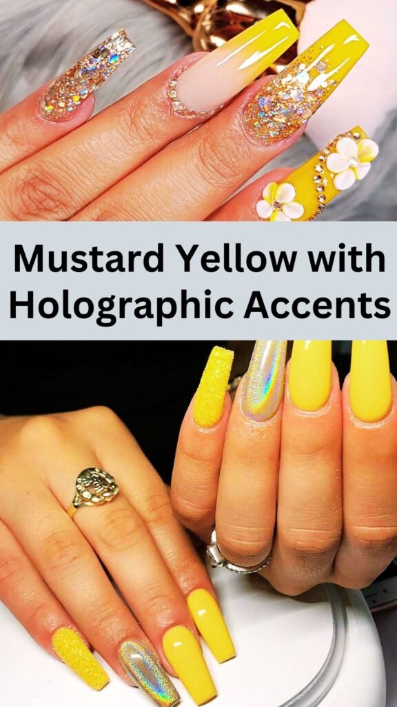 mustard-yellow-with-holographic-accents-fall-nail-nailstrends.com