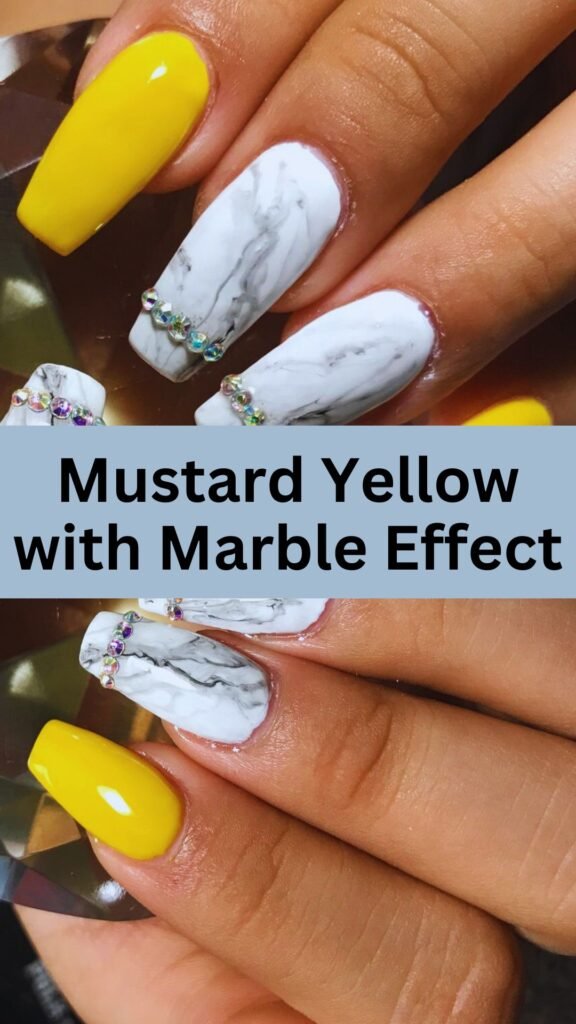 mustard-yellow-with-marble-effect-fall-nail-nailstrends.com