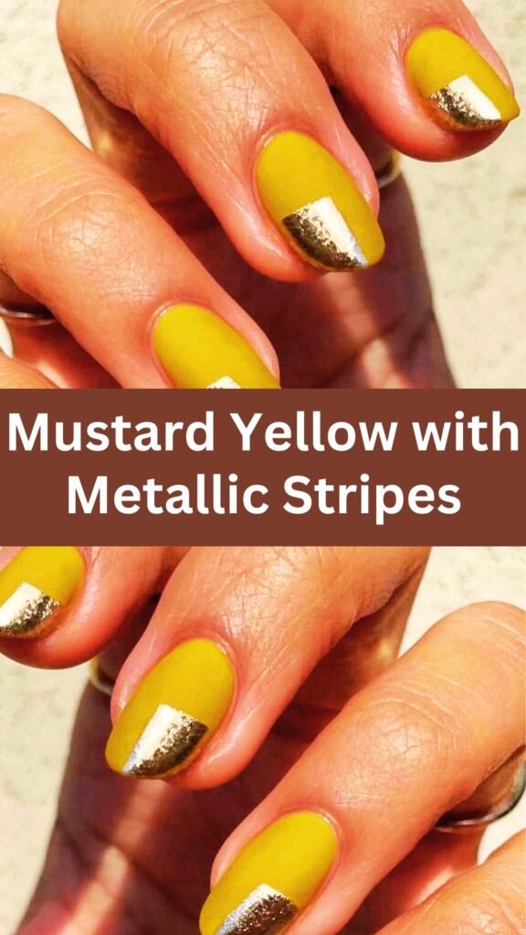 mustard-yellow-with-mettalic-stripes-fall-nail-nailstrends.com