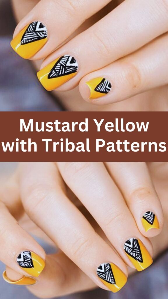 mustard-yellow-with-tribal-patterns-fall-nail-nailstrends.com