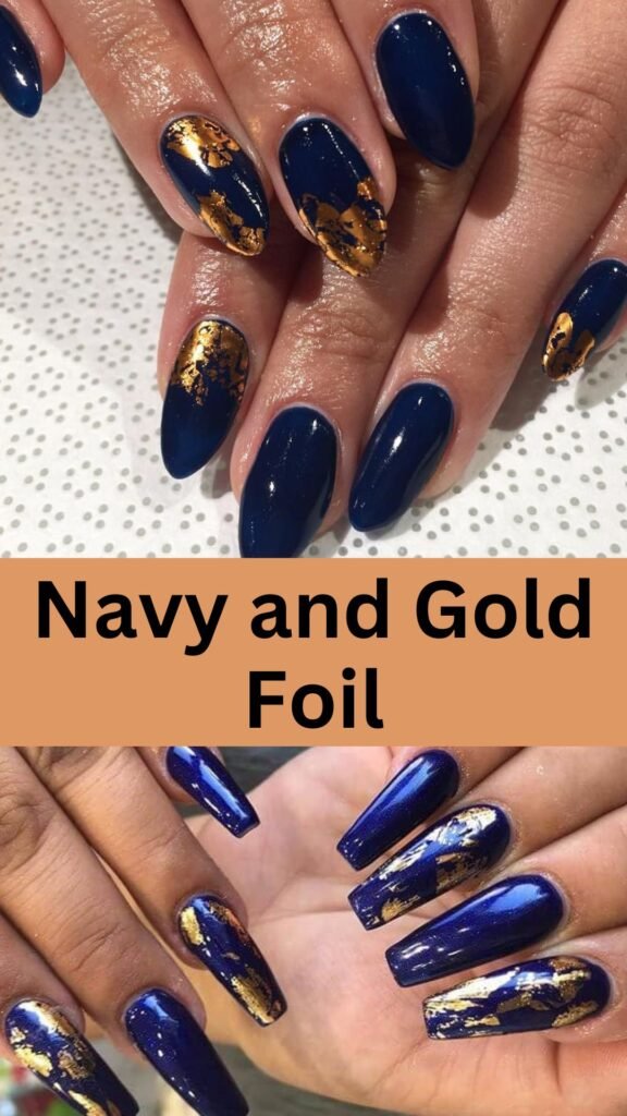 navy-and-gold-foil-fall-blue-nails-nailstrends.com