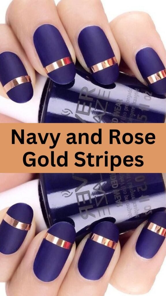 navy-and-rose-gold-stripes-fall-blue-nails-nailstrends.com