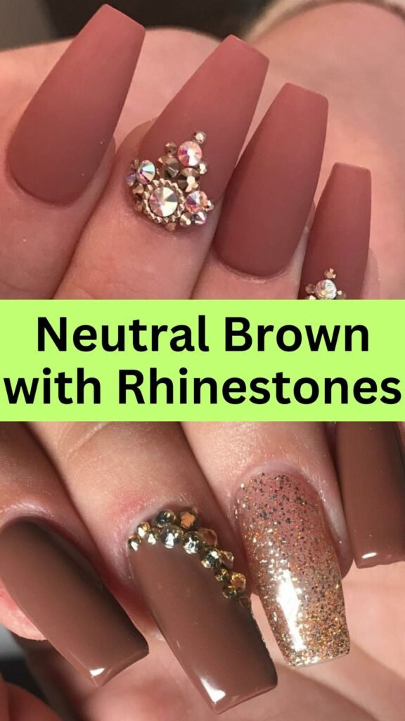 neutral-brown-with-rhinestones-fall-brown-nail-nailstrends.com