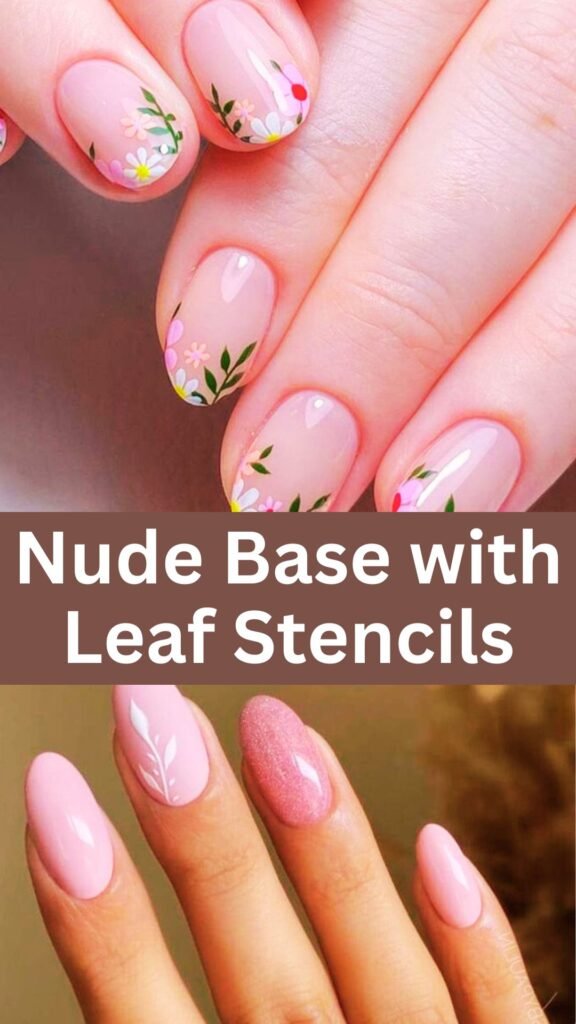 nude-base-with-leaf-stencils-fall-nail-nailstrends.com