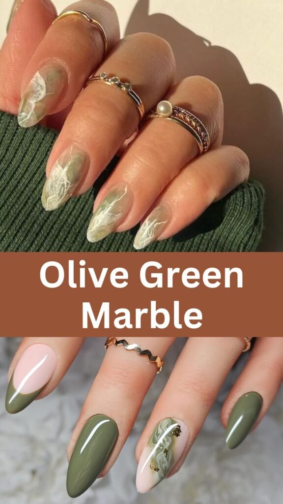 olive-green-marble-fall-marble-nail-designs-nailstrends.com
